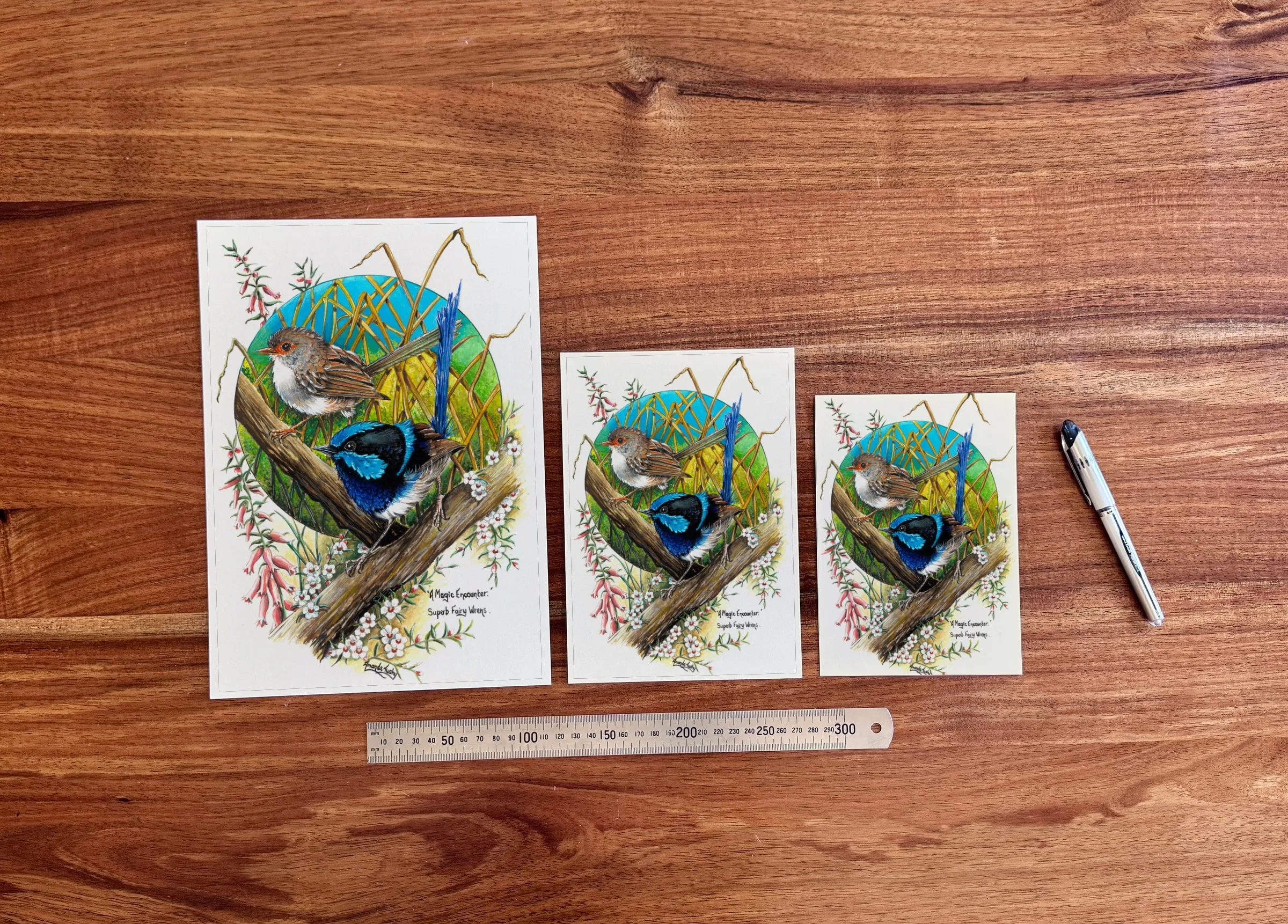 A Magic Encounter at each available size: A4 (210 × 297 mm), A5 and 5 × 7 in (127 × 178 mm), beside a 30 cm ruler.