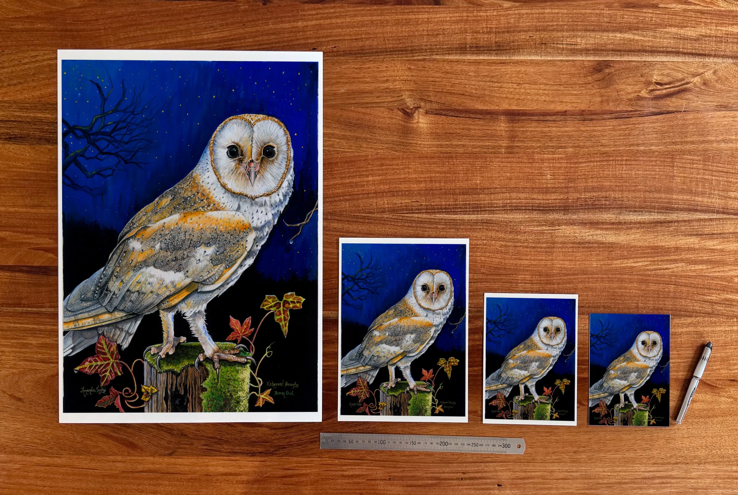 Ethereal Beauty at each available size: A2 (420 × 594 mm), A4, A5 and 5 × 7 in (127 × 178 mm), beside a 30 cm ruler.
