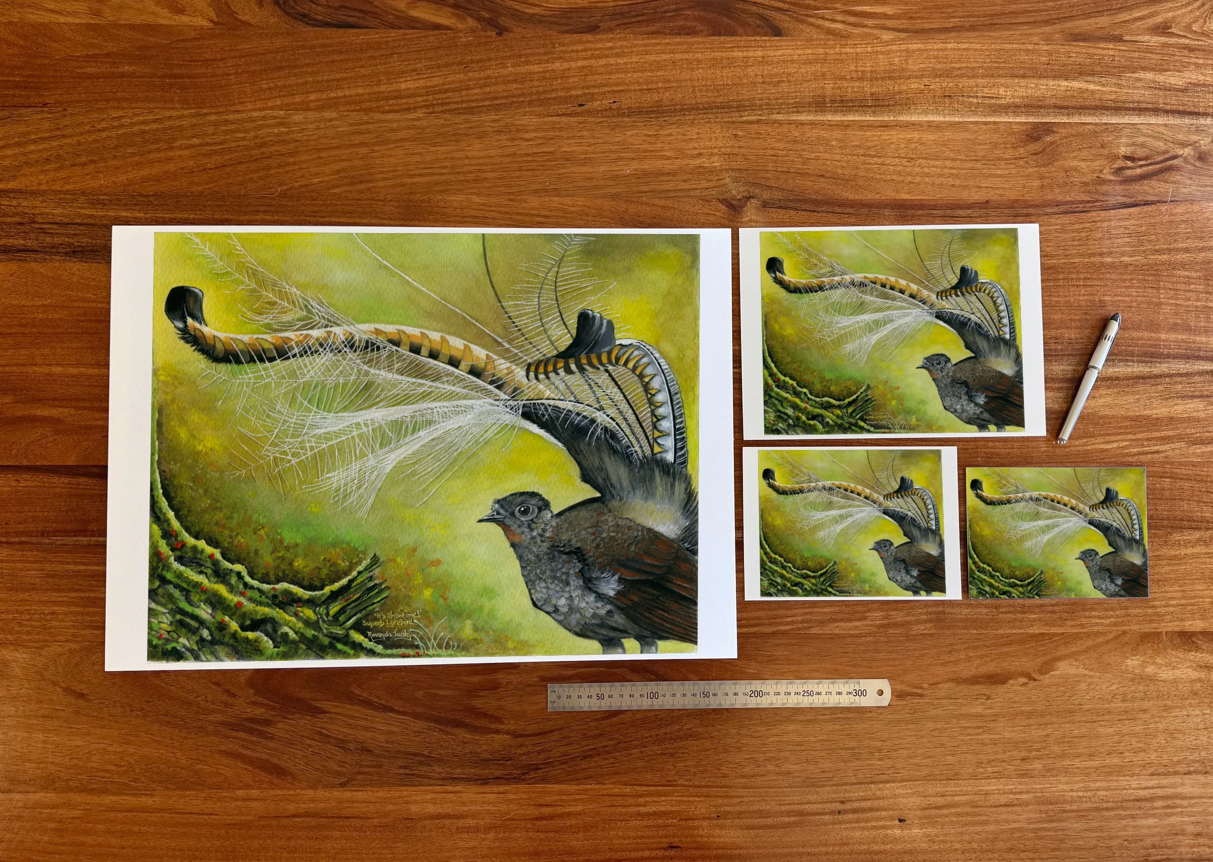It's Showtime at each available size: A2 (420 × 594 mm), A4, A5 and 5 × 7 in (127 × 178 mm), beside a 30 cm ruler.