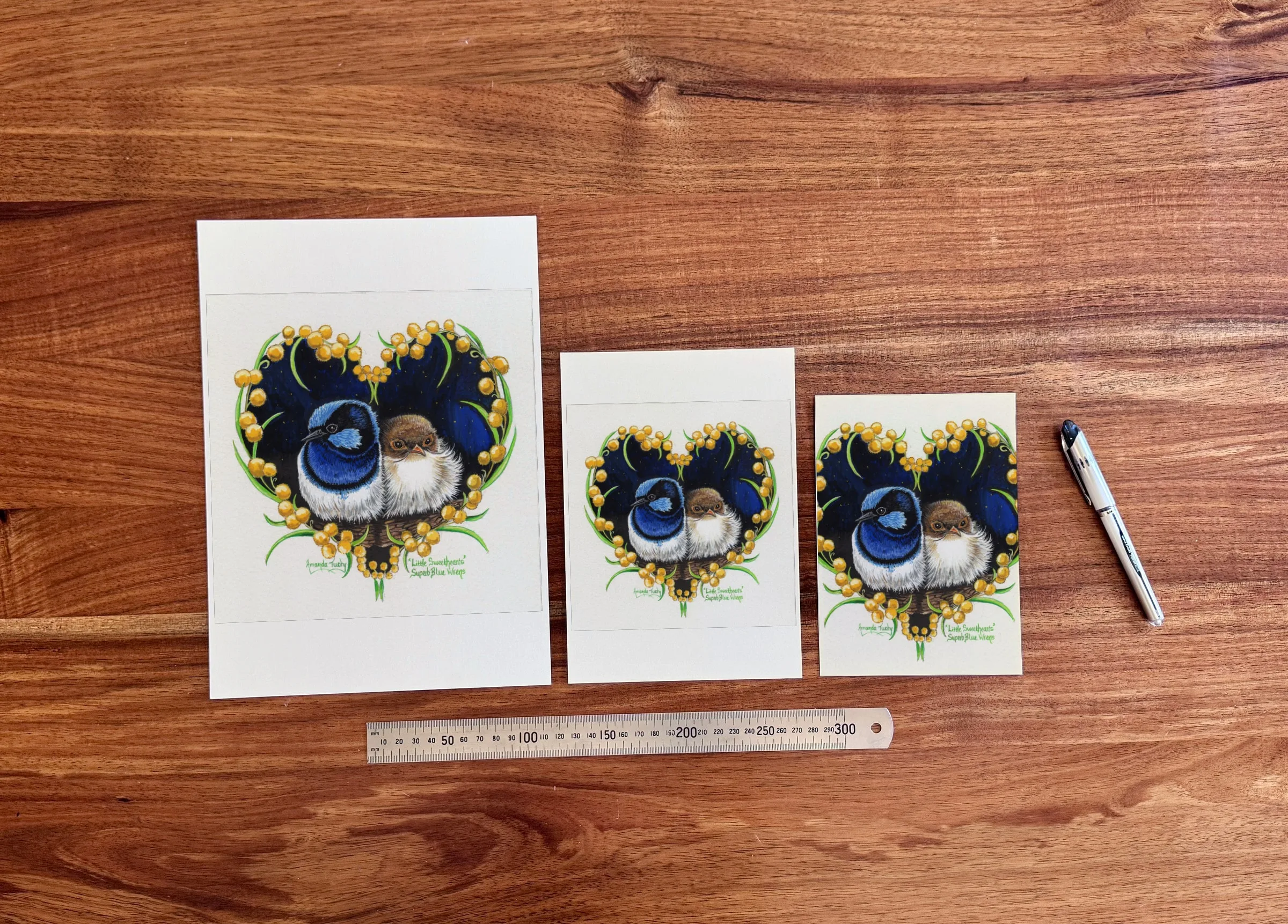 Little Sweethearts at each available size: A4 (210 × 297 mm), A5 and 5 × 7 in (127 × 178 mm), beside a 30 cm ruler.