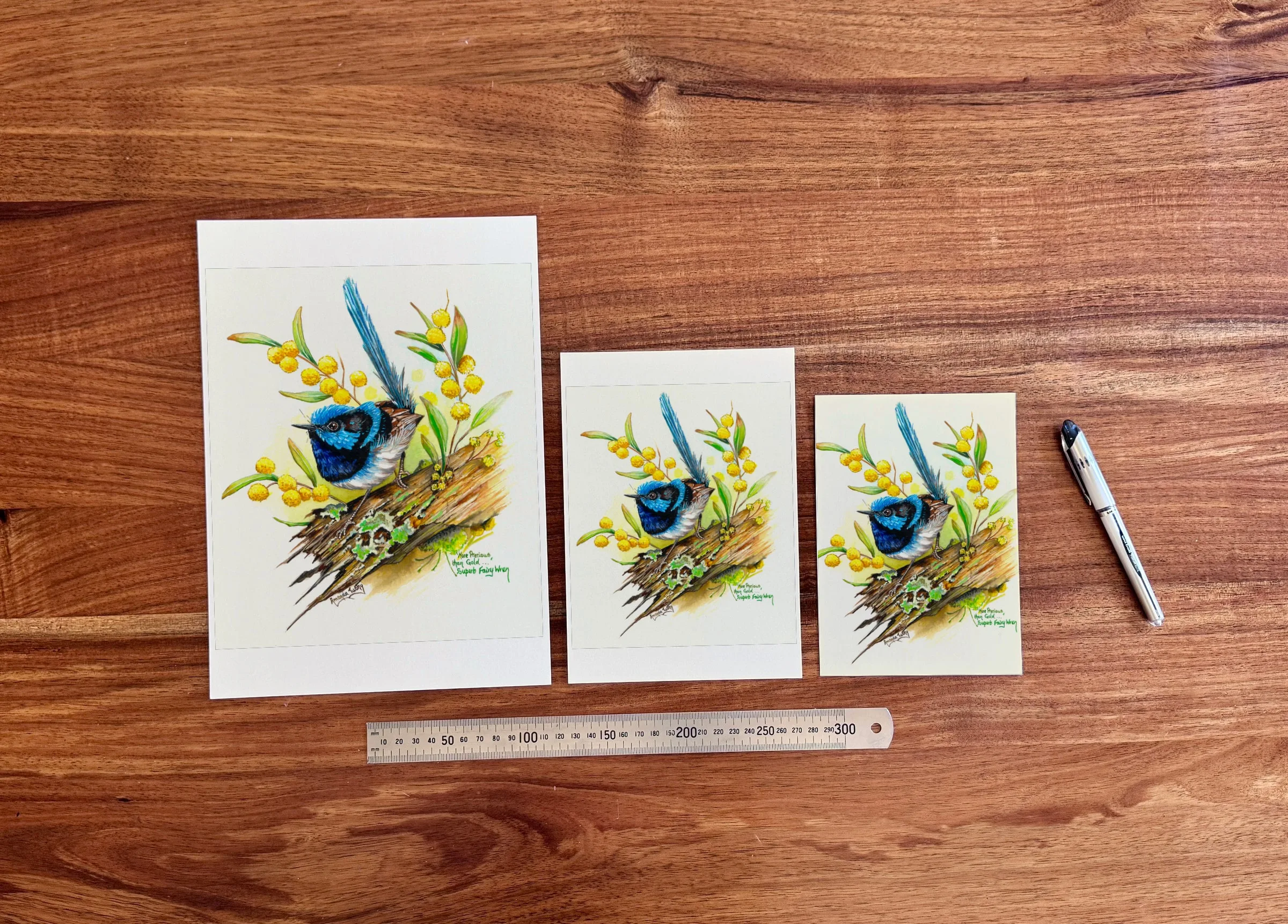 More Precious than Gold at each available size: A4 (210 × 297 mm), A5 and 5 × 7 in (127 × 178 mm), beside a 30 cm ruler.