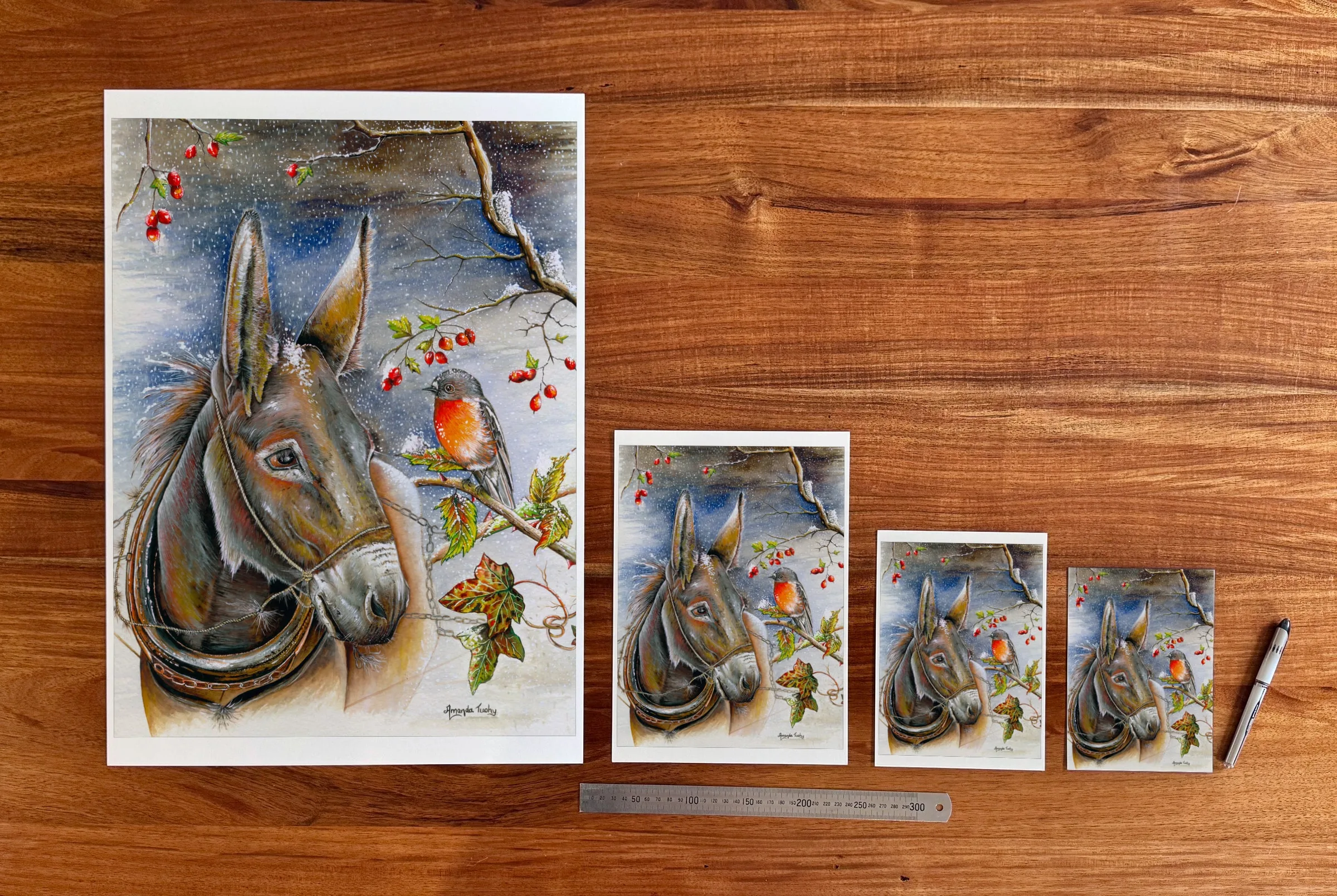 My Burden Is Heavy at each available size: A2 (420 × 594 mm), A4, A5 and 5 × 7 in (127 × 178 mm), beside a 30 cm ruler.