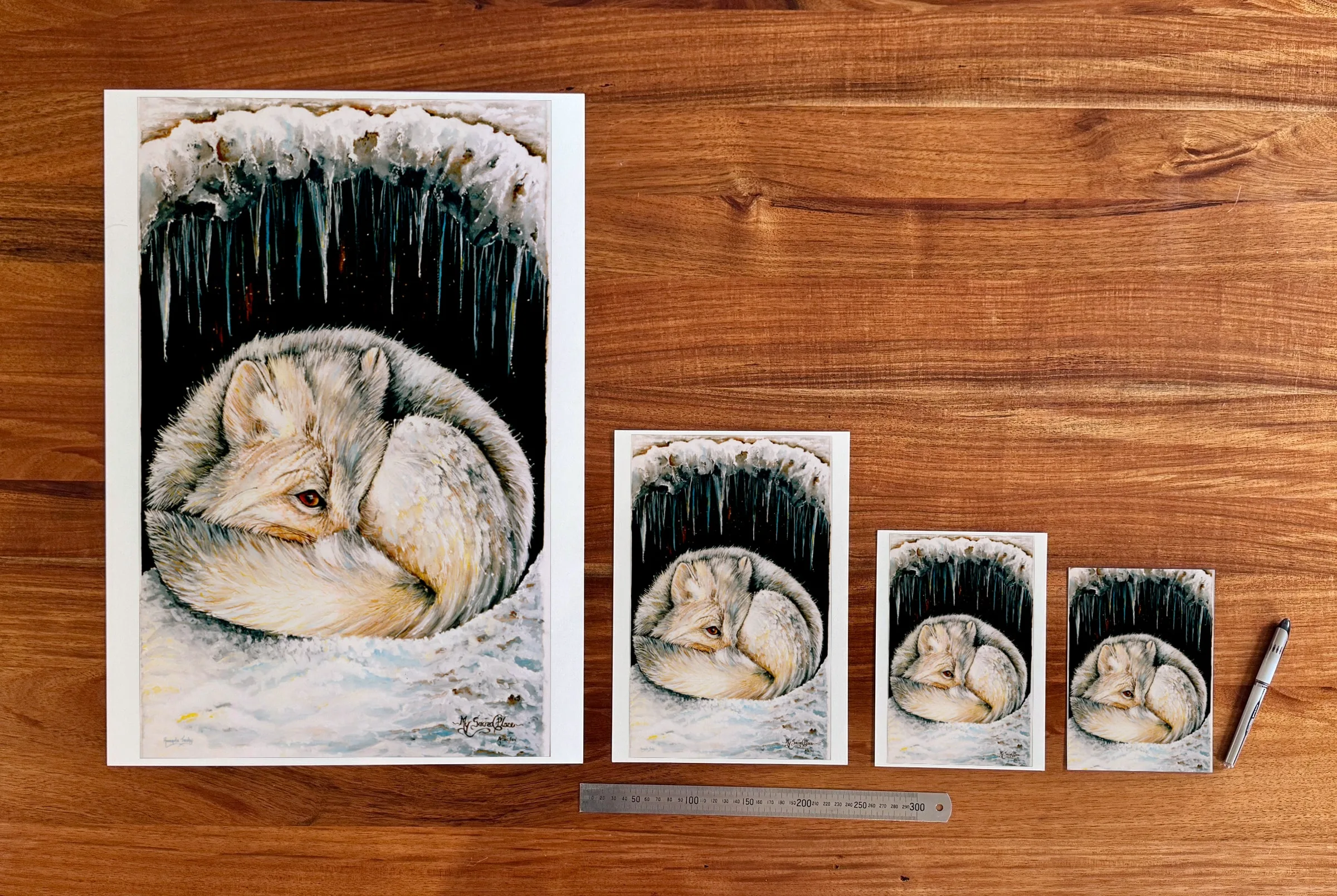 My Sacred Place at each available size: A2 (420 × 594 mm), A4, A5 and 5 × 7 in (127 × 178 mm), beside a 30 cm ruler.