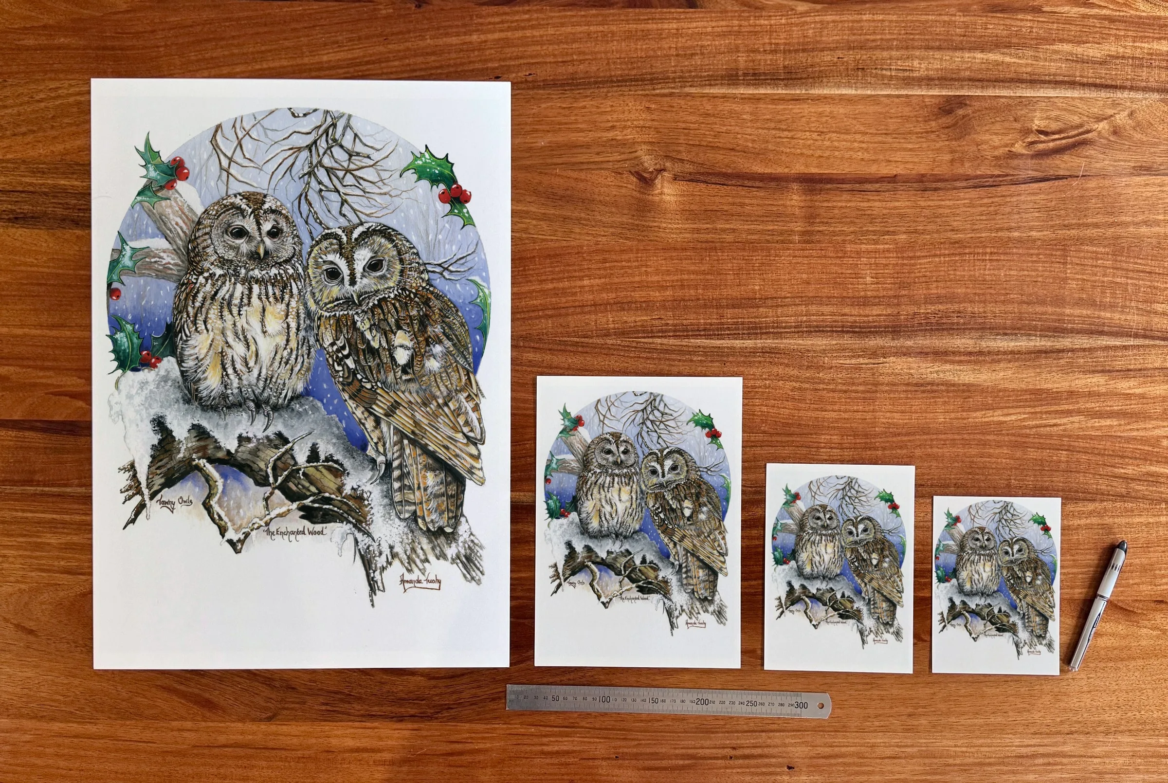 The Enchanted Wood at each available size: A2 (420 × 594 mm), A4, A5 and 5 × 7 in (127 × 178 mm), beside a 30 cm ruler.