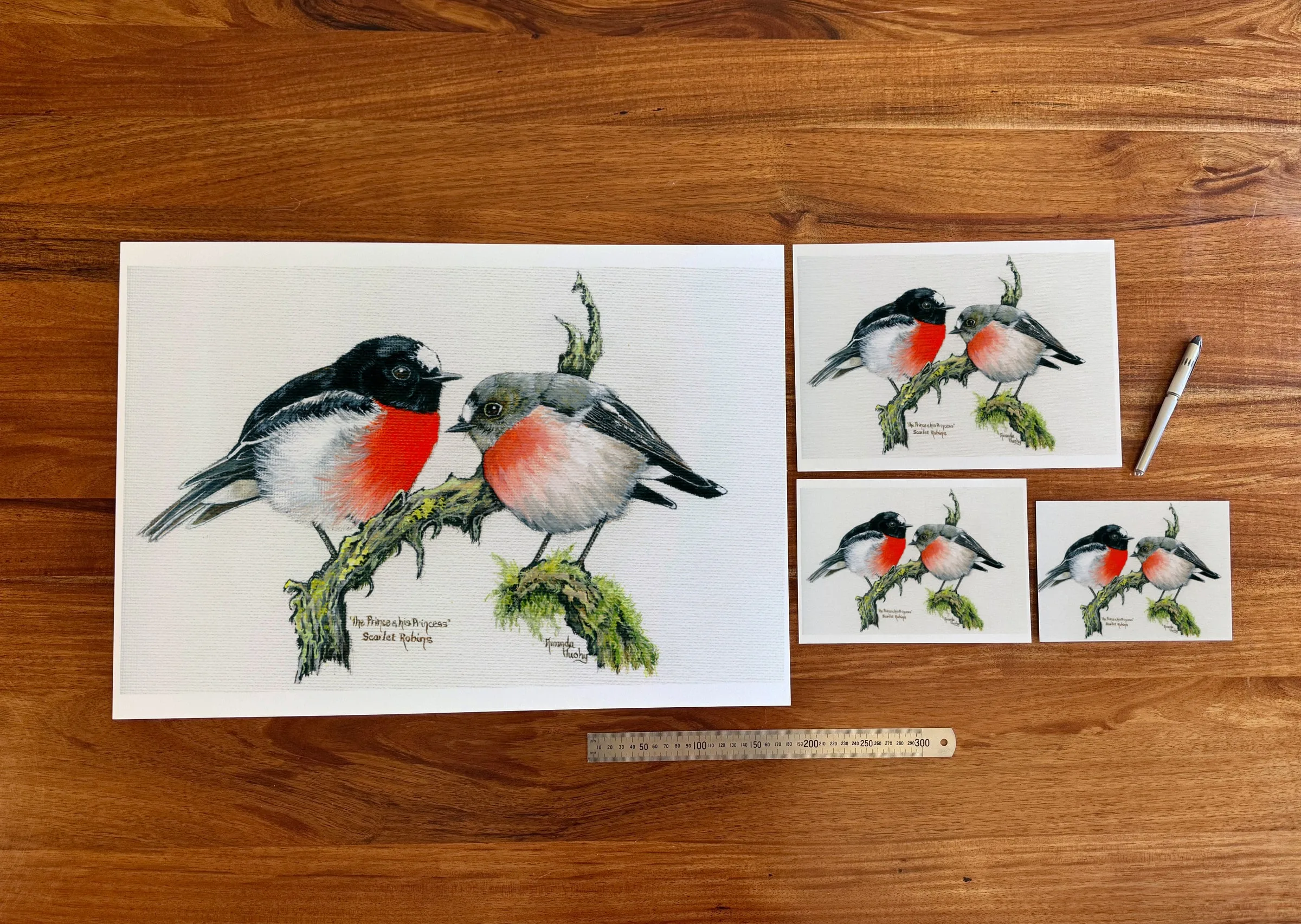 The Prince and His Princess at each available size: A2 (420 × 594 mm), A4, A5 and 5 × 7 in (127 × 178 mm), beside a 30 cm ruler.